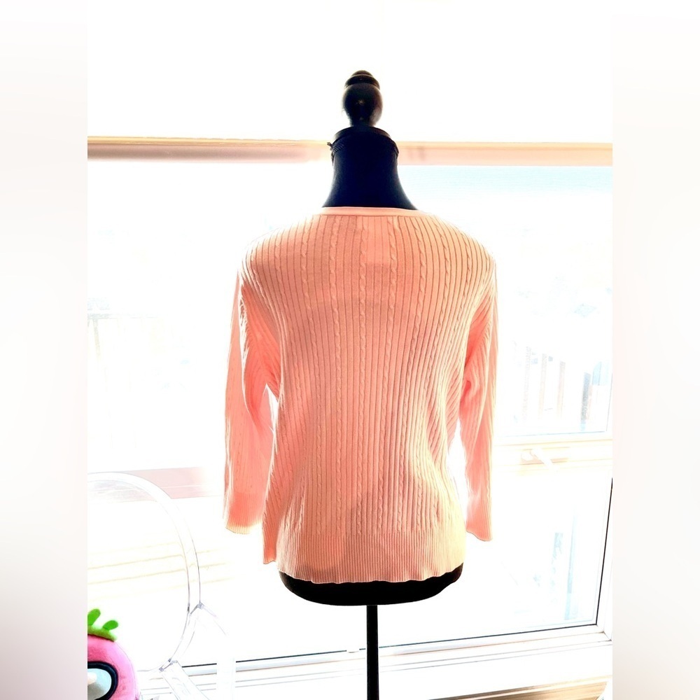 Worthington Petite knit cardigan in peachy shade, button front, 3/4 sleeves - Picture 3 of 3